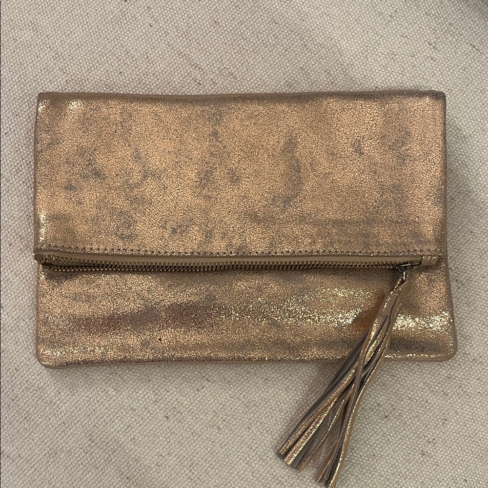 AQUA Rose Gold Foldover Leather Crossbody - 100% Exclusive - NWT